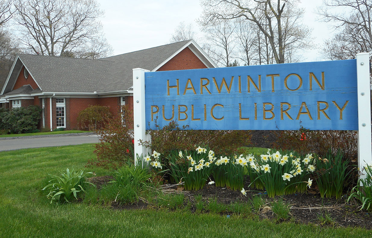 library sign daffodils