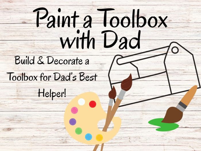 Plain toolbox alongside paints and brushes