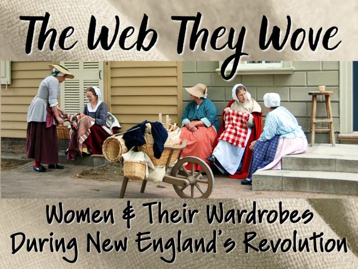 Women in colonial American dress going about their busy day